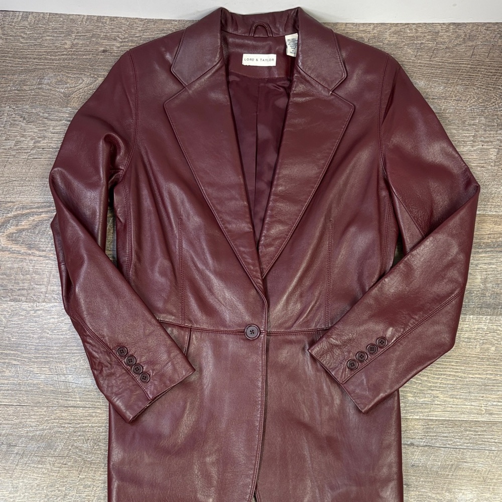 Lord & Taylor 100% Leather Blazer Jacket – Wine Burgundy (Size 4)